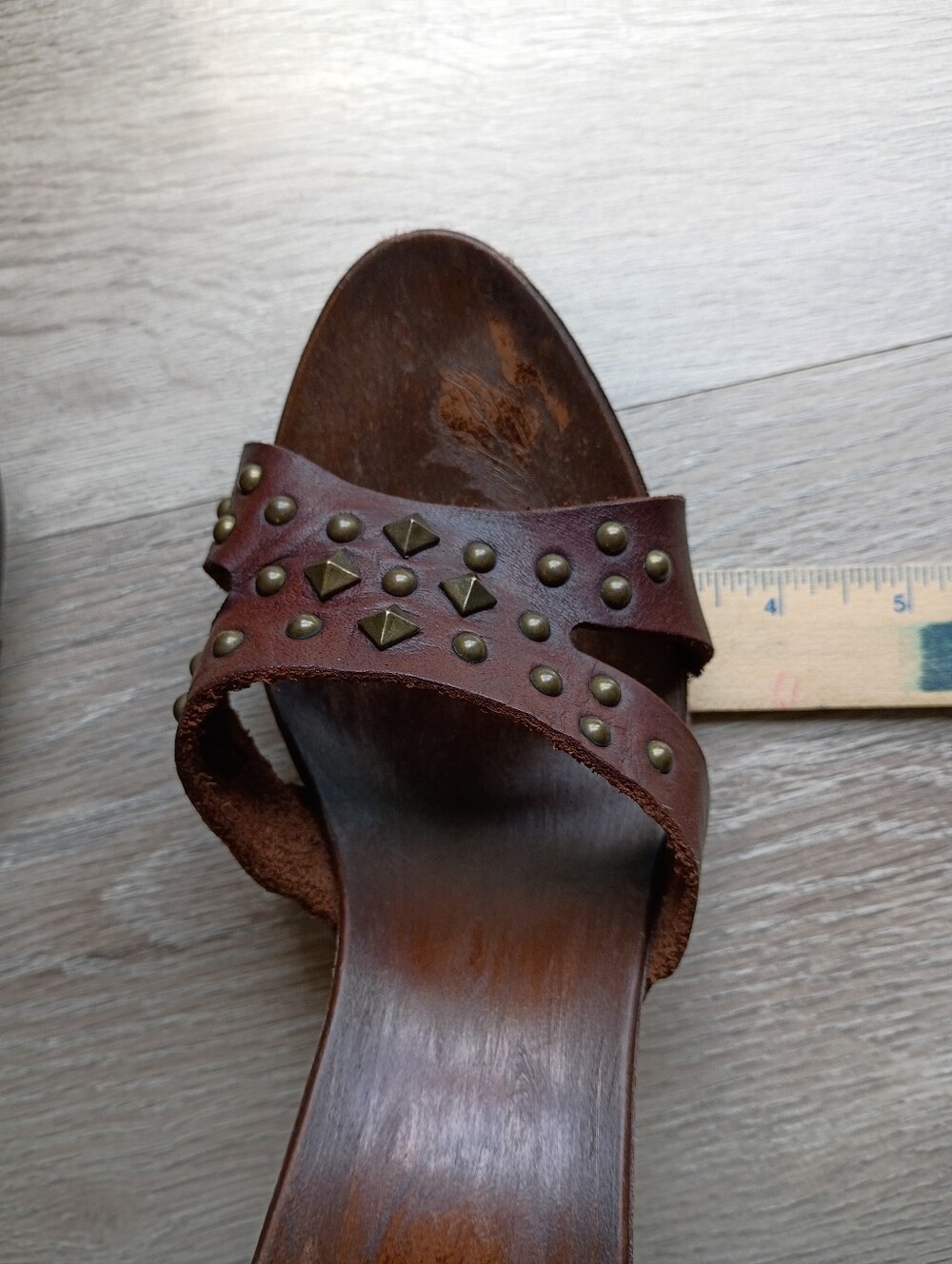 Slaislinnk Leather Upper Wooden Sandal Women Sz 7.5 M Made in Italy Brown Heels - Picture 9 of 11